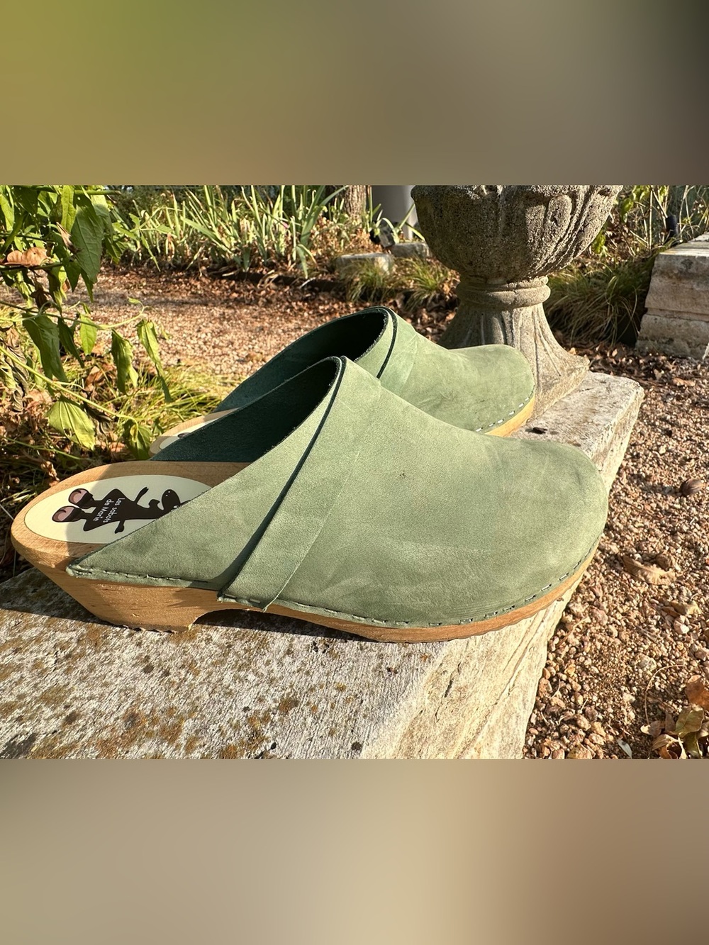 Green Suede Slip-On Clog Mules - Women